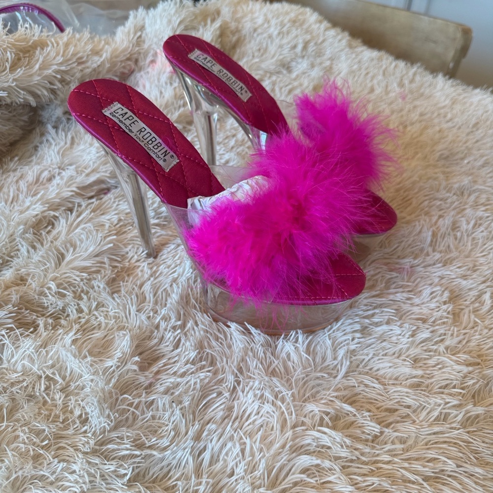 Cape Robbin Hot Pink Feather Platform Heels